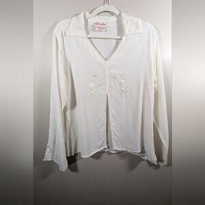 Vintage slit embroidered collar top